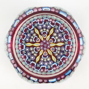 Perthshire 1995A Complex Millefiori Radial Twist Half Cane Faceted Paperweight